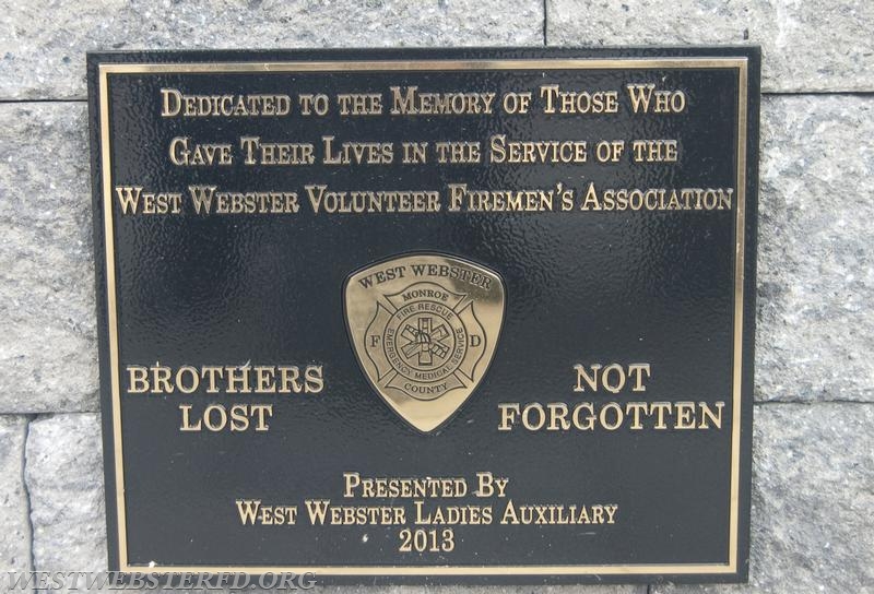 Plaque donated by the West Webster Volunteer Ladies Auxilliary